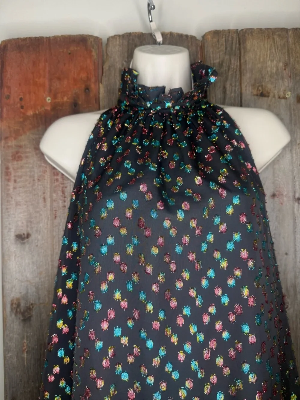 Misa Los Angeles Winona Rainbow Metallic Clip Dot Halter Dress XS